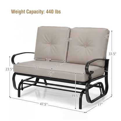 GIANTEX Outdoor Glider Bench, Patio 2 Person Loveseat with Removable Cushion, Thick Padded Seat, Stable Steel Frame, Outside Glider Swing Chair for Deck, Poolside, Yard, Balcony, Porch, Beige