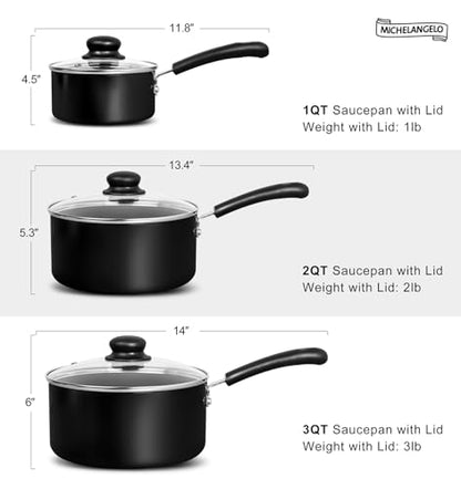 MICHELANGELO Nonstick Saucepan with Lid, Ceramic Sauce Pan Sets, Easy to Clean Sauce Pans, Multi-Purpose Cooking Pots, 1QT, Black