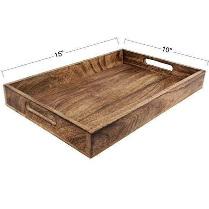 GoCraft Handmade Classic Wooden Tray – Medium 15" Serving Tray for Kitchen, Dining, and Home Use – Elegant Wood Serveware for Food, Drinks, Snacks, Coffee, Tea, Breakfast, Parties & Everyday Use