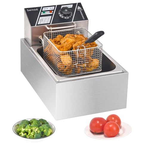 Electric Deep Fryer with Basket for Home Use, Countertop Commercial Deep Fryer 1700w Powerful Performance 9.7Qt Large Capacity Stainless Steel Oil Fryer, Temperature Control