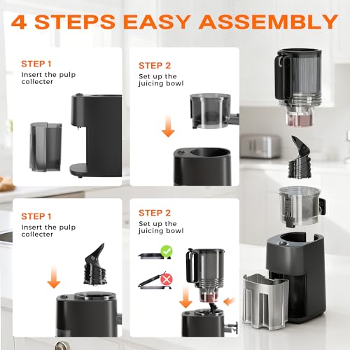 Cold Press Juicer with 5.5" Wide Feed Chute, Slow Masticating Juicer Machine for Whole Fruits & Vegetables, High Juice Yield, Gray