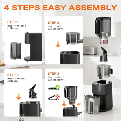 Cold Press Juicer with 5.5" Wide Feed Chute, Slow Masticating Juicer Machine for Whole Fruits & Vegetables, High Juice Yield, Gray