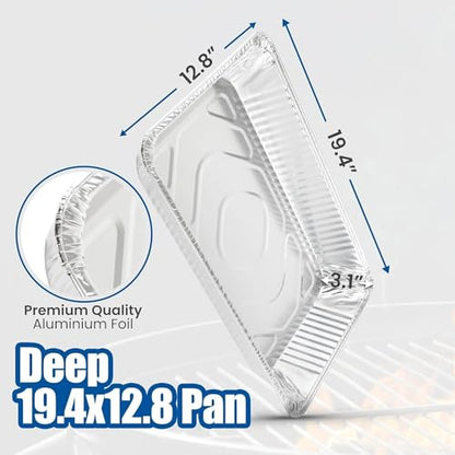 EHOMEA2Z Aluminum Pans With Lids, Large Full Size 21x13x3 Disposable Foil Pans, Heavy Duty Roasting, Baking, Broiling, Catering & Chafing Pans (15, Full-Size w/Lids)