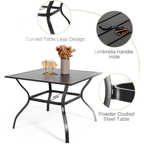 Anmutig 5 Piece Patio Dining Set, Outdoor Stackable Chairs and 35" Square Metal Patio Table with 1.57" Umbrella Hole for Garden Backyard Deck, Red