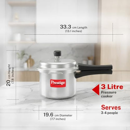 Prestige PRP3 Pressure Cooker, 3 Liter, Silver, Aluminum