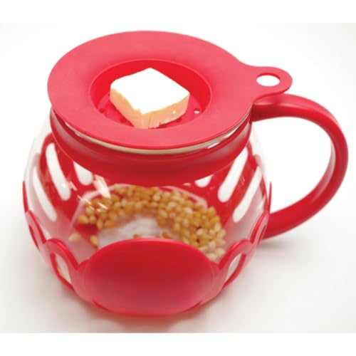 1.5 qt Borosilicate Glass Microwave Popcorn Maker, Red