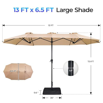 SUPERJARE 13FT Outdoor Patio Umbrella with Base Included, Double Sided Pool Umbrellas with Fade Resistant Canopy, Large Table Umbrella for Deck, Market, Backyard - Beige