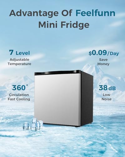 Feelfunn 1.7 Cu.Ft Mini Fridge with Freezer, Small Refrigerator, Silver