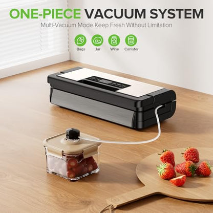 JLHSWENND Vacuum Sealer for Food, 95kPa Food Saver Vacuum Sealer Machine, Dry/Moist Food, Automatic Food Sealer, Touch Display, Double Heat Seal (Gunmetal Steel)