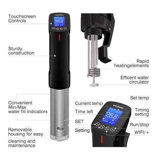 INKBIRD WIFI Sous Vide Cooker ISV-100W, 1000 Watts Sous Vide Machine Immersion Circulator with 14 Free Preset Recipes on APP & Calibration Function, Thermal Immersion, Fast-Heating with Timer