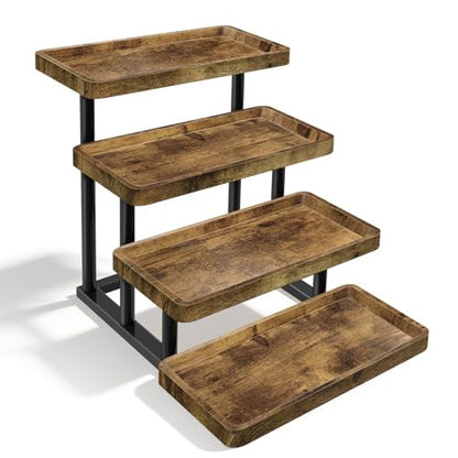 4 Tier Cupcake Stand, 15.7" Large Wooden Serving Tray for Party Food Display, Rustic Tiered Tray Decor Capable of Dessert Table & Perfume Organizer, with Sturdy Metal Frame