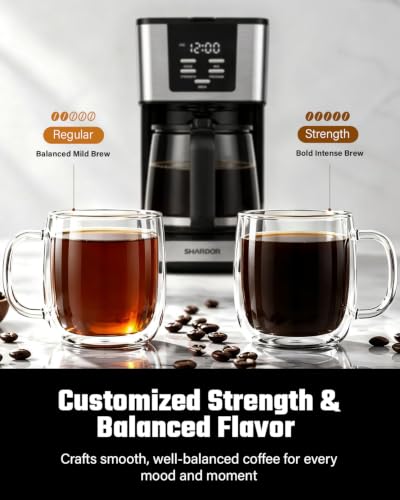 SHARDOR 12-Cup Programmable Coffee Maker, Regular & Bold, LED Display