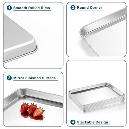 TeamFar Baking Sheet Pan, 6 Pack Stainless Steel Half Size Baking Pans Set, Metal Large Cookie Sheets for Baking/Roasting/Serving, Non-Toxic & Heavy Duty, Dishwasher Safe, 17.6” x 13” x 1”