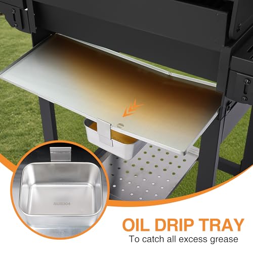 GRILL DEPOTS Propane Gas Grill with Folding Side Tables, 3-Burner Gas Grill with Cast Iron Grates and Stainless Steel Griddle Pan, Outdoor BBQ Grill Portable with Wheels 30000 BTU Output