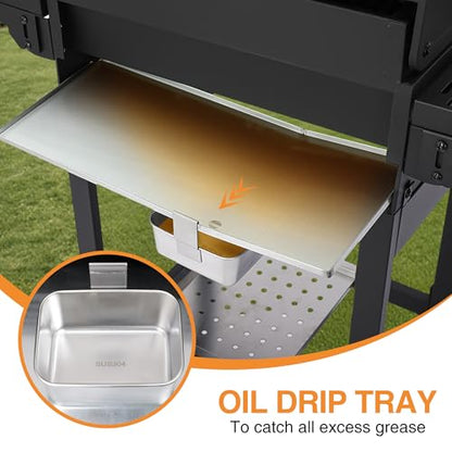 GRILL DEPOTS Propane Gas Grill with Folding Side Tables, 3-Burner Gas Grill with Cast Iron Grates and Stainless Steel Griddle Pan, Outdoor BBQ Grill Portable with Wheels 30000 BTU Output