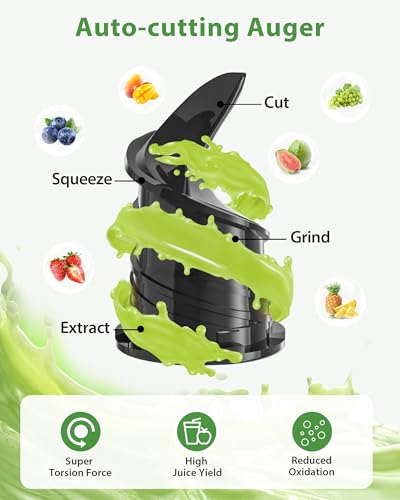 ECOSELF Cold Press Juicer - Wide Mouth Hopper for Fruits & Vegetables & Leafy Greens - Juicer Machines with Self Feeding - Hands-Free Design - Juice Extractor Machine Easy to Clean With Brush