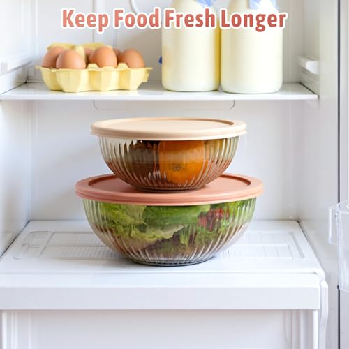 Freshmage Glass Mixing Bowls with Lids Sets, 4 Packs Glass Bowls with Lids for Kitchen Baking, Meal Prepping and Salad, Bpa Free and Dishwasher Safe Serving Bowls, 0.2/0.5/1.1/2.1