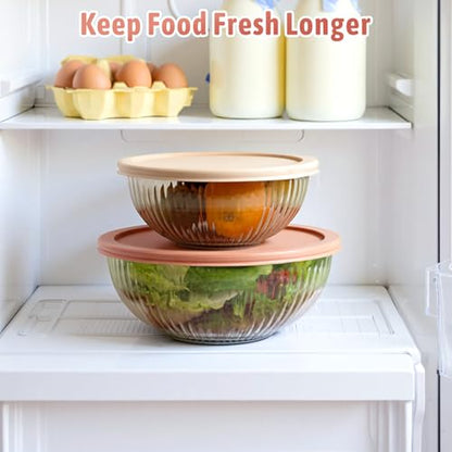 Freshmage Glass Mixing Bowls with Lids Sets, 4 Packs Glass Bowls with Lids for Kitchen Baking, Meal Prepping and Salad, Bpa Free and Dishwasher Safe Serving Bowls, 0.2/0.5/1.1/2.1