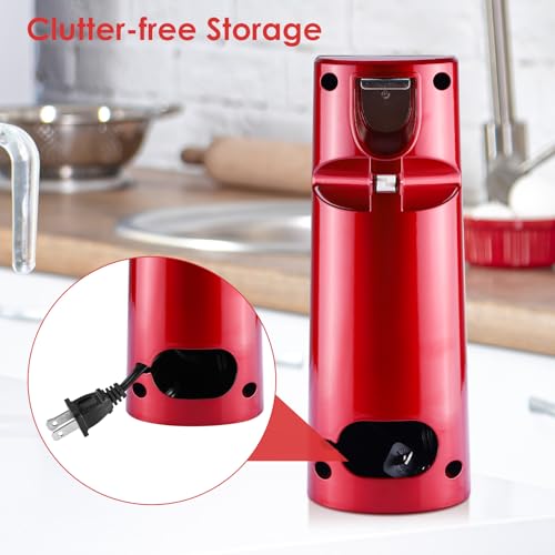 Davivy Electric Can Opener - One-Touch Hands-Free Operation, Removable Stainless Steel Cutter, 3-in-1 Design with Knife Sharpener & Bottle Opener (Red)