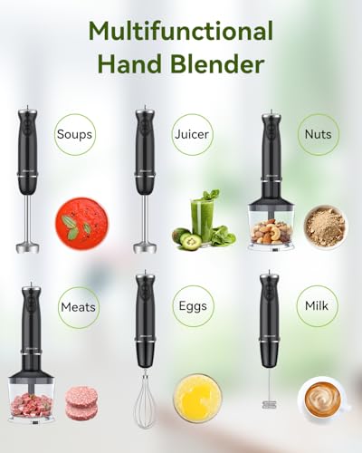 Immersion Blender Handheld Hand Blender, 1000W 5 in 1 Hand Mixer Stick, BPA-Free 12 Speed Handheld Blender 304 Stainless, Mixing Beaker, Chopper, Whisk, Milk Frother, Soup, Smoothies, Baby Food, Sauce