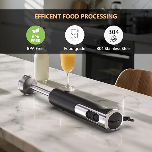 Immersion Blender Handheld for Kitchen, Hand Blender, 12 Speeds & Turbo Mode Electric Stick Hand Mixer for Baby Food, Smoothie, Puree, Soup, Sauces