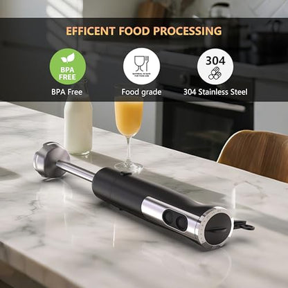 Immersion Blender Handheld for Kitchen, Hand Blender, 12 Speeds & Turbo Mode Electric Stick Hand Mixer for Baby Food, Smoothie, Puree, Soup, Sauces