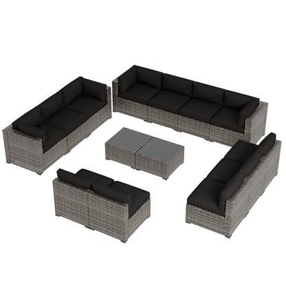Aoxun Patio Furniture Sets, 14-Piece Outdoor Patio Furniture with 44'' Propane Gas Firepit Table, Wicker Outdoor Conversation Set Sectional Sofa for Backyard, Poolside, Garden