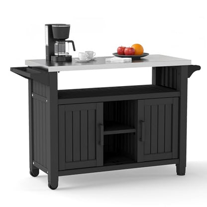 EasyUp Outdoor Storage Cabinet,Patio Storage Table, Bar Table with Wheels,Outdoor Bar Cart for Patio, Poolside and Backyard,Black