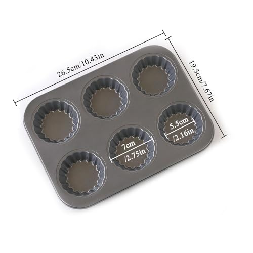 Sinsanye 2 Pack Mini Tart Pan, 2.75" Egg Tart Molds 6-Cavity Non Stick Fluted Mini Tart Mould, Reusable Quiche Bakeware Carbon Steel for Pies, Quiche, Cheese Cakes, Desserts(Not Included Cutting Mold)