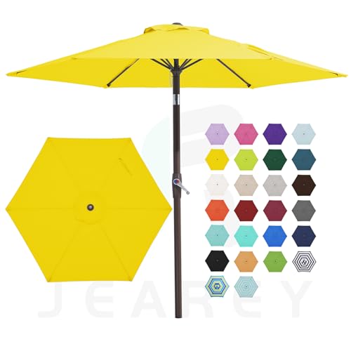 JEAREY 7.5FT Patio Umbrella Market Table Umbrella with 6 Sturdy Ribs, Push Button Tilt/Crank Outdoor Umbrella for Garden, Deck, Backyard, Pool and Beach,Yellow