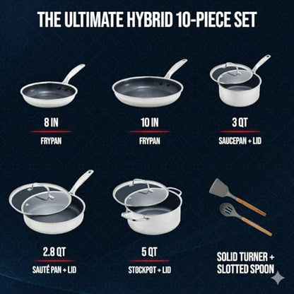 10-Piece Diamond-Bond Hybrid Nonstick Ceramic Stainless Steel Cookware Set, Dishwasher Safe - Oven Safe Up To 600°F And Dishwasher Safe For Fast, Easy Cleanup