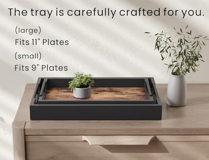 Fibogollo Wooden Set of 2 Serving Tray with Metal Handles,Ottoman Decorative Trays Platter for Coffee Table,Living Room,Bar,Party