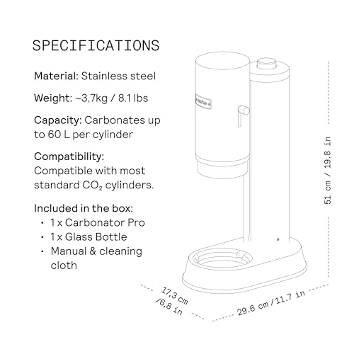 Aarke Carbonator Pro, Sparkling & Carbonation Water Machine, Stainless Steel with Glass Reusable Bottle Volume 800 mL/27 fl oz (Stainless Steel)