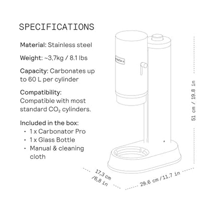 Aarke Carbonator Pro, Sparkling & Carbonation Water Machine, Stainless Steel with Glass Reusable Bottle Volume 800 mL/27 fl oz (Stainless Steel)