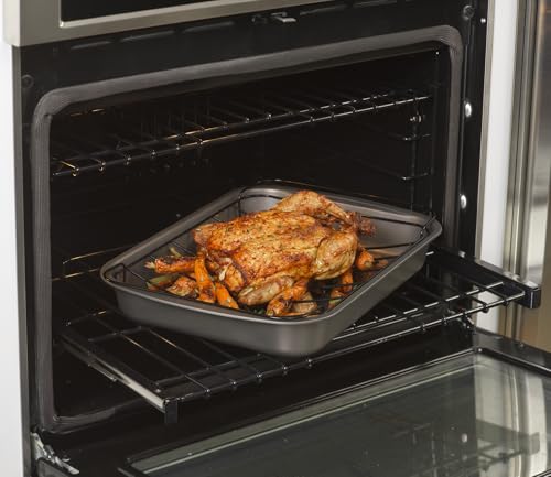 GoodCook Everyday Roast Pan with Rack Rectangular Nonstick Construction Large Capacity Metal Utensil-Safe, 15 x 11-Inch, Gray