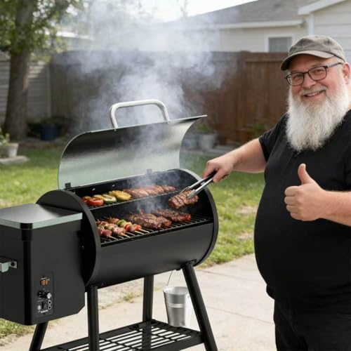 DAMNISS Electric Wood Pellet Smoker Grill 8 In 1 BBQ Grills for Outdoor Grill with Auto Feed & PID Temperature Control (180-450°F) and Rain Cover 456 Sq.In Cook Area for Backyard New House Gifts