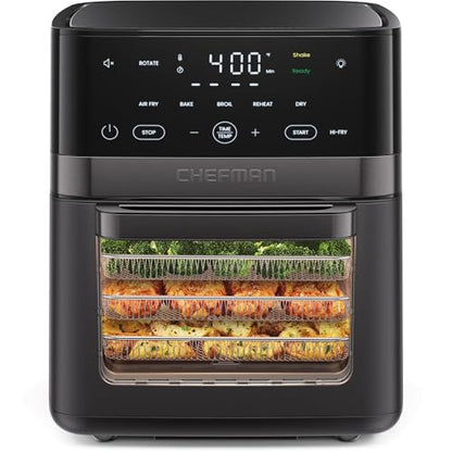 Chefman Air Fryer 6-in-1, XL 14-Quart Multifunctional Airfryer with Touchscreen Controls, Rotisserie, Food Dehydrator, Convection Oven, Bake, Broil, and Reheat Functions, Windowed Door – Black