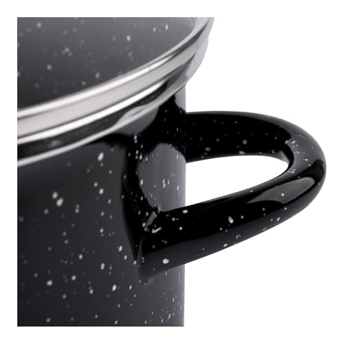 EKCO EOS 8-Quart Speckled Stockpot with Glass Lid (Black) Soup Pot for All Ranges, Dishwasher & Oven Safe up to 350°F - Non-Reactive Enameled Interior Pot for Gumbo, Stew, Boil, Pasta, Chili