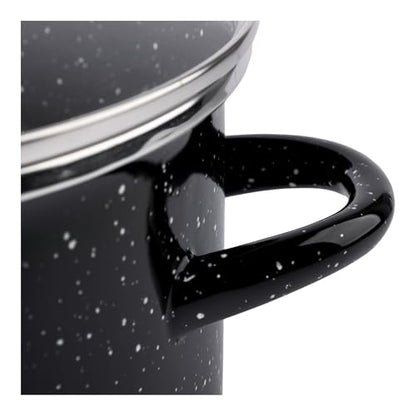 EKCO EOS 8-Quart Speckled Stockpot with Glass Lid (Black) Soup Pot for All Ranges, Dishwasher & Oven Safe up to 350°F - Non-Reactive Enameled Interior Pot for Gumbo, Stew, Boil, Pasta, Chili