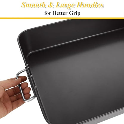 CYEAH 2 Pack Lasagna Pan Deep Baking Pan for Oven, 13.7 in & 16 inch Baking Dishes for Oven, Roasting Pan Brownie Pan with Handles, Nonstick Rectangle Cake Pans Sets for Baking Cooking, Black