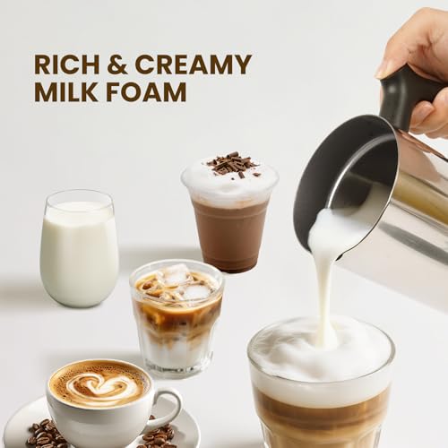 Milk Frother, 4-in-1 Milk Frother and Steamer, 10.6oz Electric Milk Steamer, Automatic Cold and Hot Foam Maker for Lattes, Cappuccinos, Ceramic Lining Interior (Polished)