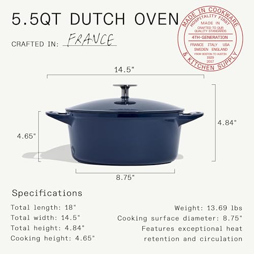 Made In Cookware | Dutch Oven 5.5 Quart (Blue) | Enameled Cast Iron | Exceptional Heat Retention & Durability | Professional Cookware | Crafted in France | Induction Compatible