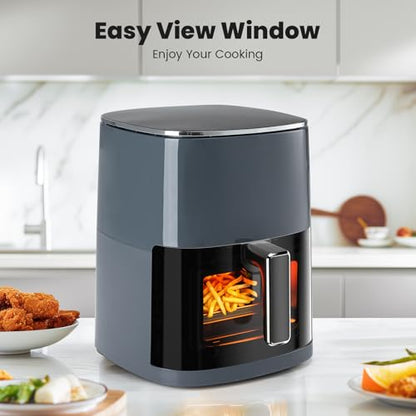 KMFurnila Air Fryer, 6QT Square Airfryer with Visual Window, 400°F Fast Heating Air Fryers Oven with Timer, Auto-Off, Non Toxic & Non Stick, Multiple 12 Modes for Roast, Bake, Dehydrate, Fry, Reheat