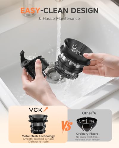 VCK Cold Press Juicer - Large 5.12" Feed Chute, Easy to Clean Slow Masticating for Nutrient Retention Quiet Motor -Silver