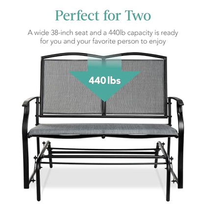 Best Choice Products 2-Person Outdoor Patio Swing Glider Steel Bench Loveseat Rocker for Deck, Porch w/Textilene Fabric, Steel Frame - Gray