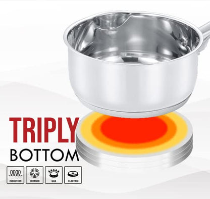 Concord 2 Quart Stainless Steel Saucepan with SIMPLE POUR Vented Glass Lid. Features Dual Pouring Spouts and Volume Marking. Perfect for making Sauces, Jam, Ramen, and more