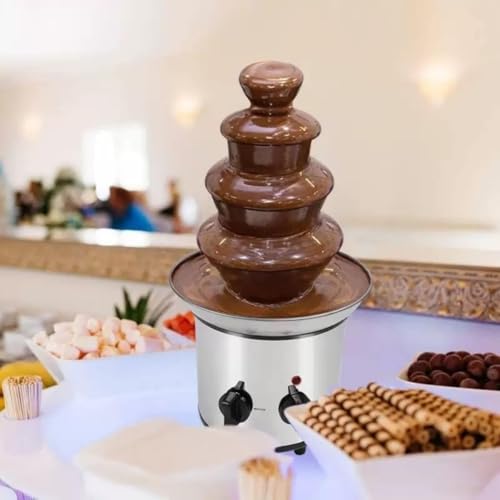 4 Tier Chocolate Fountain Machine, 110V Electric Chocolate Fountain Machine for Nacho Cheese, Commercial Stainless Steel Waterfall Chocolate Melting Machine with Knob Control for Parties & Wedding