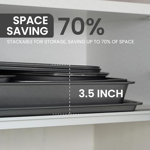 LISI 7 Piece Baking Pans Set Non Stick, Heavy-Duty Carbon Steel Oven Pan Set Include Muffin Pan, Loaf Pan, Cake Pan & Roasting Pan, PFA Free Non Toxic Make a Great Gift for Family