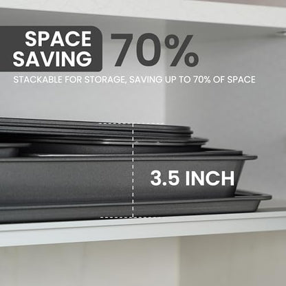 LISI 7 Piece Baking Pans Set Non Stick, Heavy-Duty Carbon Steel Oven Pan Set Include Muffin Pan, Loaf Pan, Cake Pan & Roasting Pan, PFA Free Non Toxic Make a Great Gift for Family