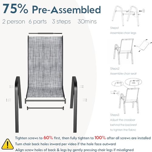 Arlopu 5 Pieces Outdoor Patio Dining Set, Glass Table and Textilene Chair